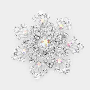 Silver Brooch Flower Crystal Pin Bubble Stone Rhinestones Bling Accessory